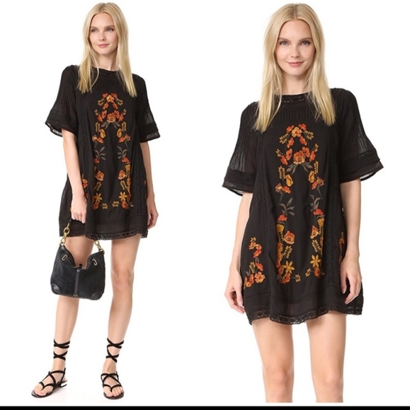 Free People Dresses & Skirts - 🌺HOST PICK 🌺FREE PEOPLE Perfectly Victorian Black Embroidered Orange Fl